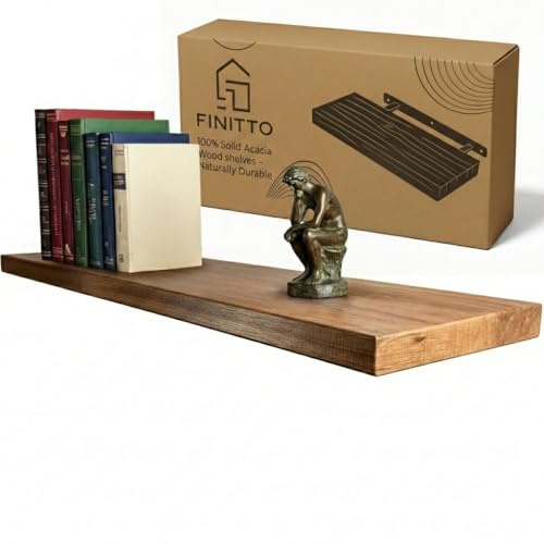 FINITTO Regal Wand 'Filo' | Schweberegal aus 100% Akazienholz mit Verdeckter Halterung | Wanddeko für Wohnzimmer, Küche & Bad