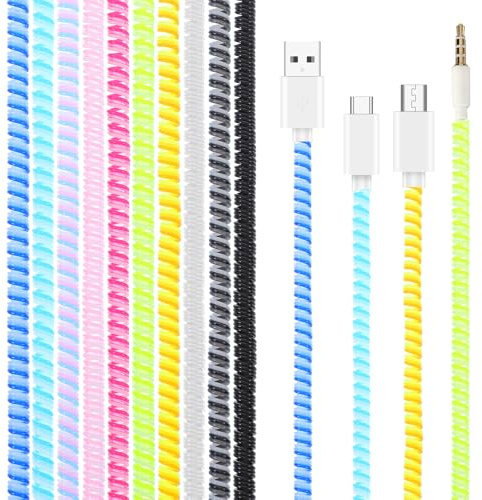 10Pcs Spiral Cable Protector, Multicolor Charger Protector from Pets No Chew The Cable, Data Cables Protective, Headphone Saver Charger Protective Cover for Phone Chargers
