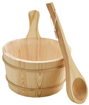 Pugermering Seau de Sauna En Bois de 4 Louche, Accessoire pour Hammam, Seau de Douche Polyvalent, Accessoire de Spa, Seau de Sauna Portable