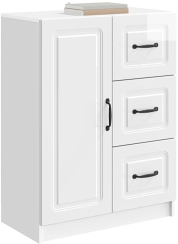 vidaXL Sideboard Hochglanz Weiß 66 x 34,5 x 87 cm Holzwerkstoff, Stylisches Sideboard, Moderne Aufbewahrung, rechteckiges Design, viel Stauraum, hochwertiges Holz, funktionales Wohnzimmermöbel
