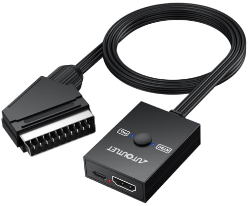 AUTOUTLET HDMI to SCART Converter 1080P Adapter for Old CRT TV | Connect Fire TV Stick, Roku, DVD and laptops to old SCART TVs with 1080P output, 0.6m cable and PAL/NTSC switch.