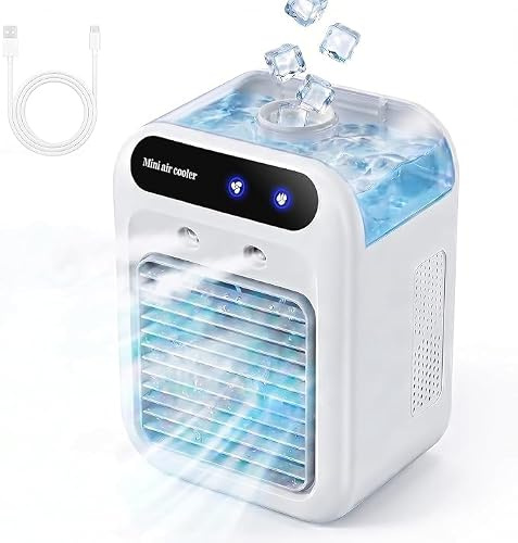 Mini Rafraichisseur D'Air Portable, Mini Climatiseur Mobile, Rafraichisseur D'Air Silencieux, Climatiseur Portable Adapté à La Maison, Au Bureau Et Au Camping (Blanc)
