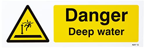 Caledonia Signs 14207G - Cartello in plastica rigida Danger Deep Water, 300 mm x 100 mm