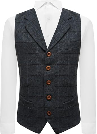 Gilet bleu égéen à chevrons avec revers en tweed