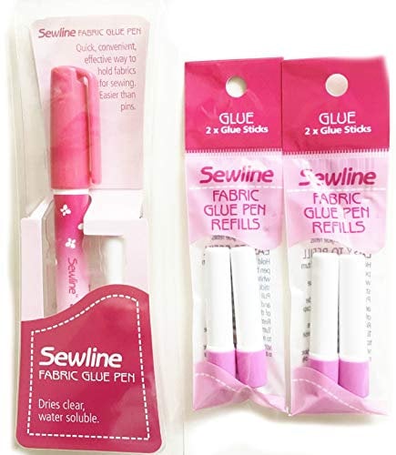 Sewline fabric glue pen PLUS 2 x double refill pack, EPP, no pins, dries clear, sewing & paper piecing