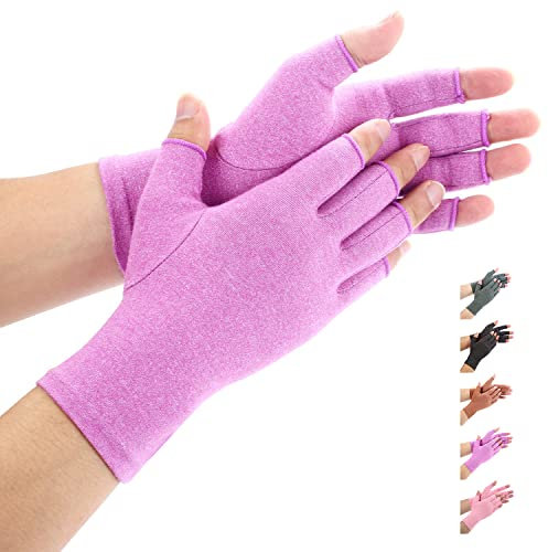 Duerer Arthritis Handschuhe - kompressionshandschuhe für Rheumatismus und Arthrose - bieten Arthritis Gelenkschmerzen Linderung der Symptome - Rheuma Fingerlose handschuhe damen(Lila, L)