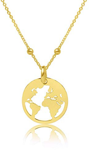 WANDA PLATA Kette Weltkugel für Damen Junges Mädchen Goldkette Echt Silber 925 Vergoldet, Schmuck Weltkugel Wanderlust, Anhänger Weltkarte, Halsband Globus World Welt Kontinente Länder