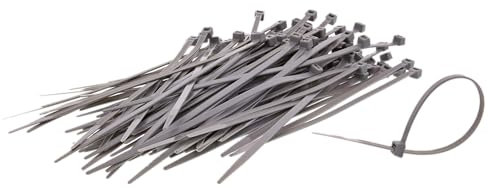 Lot de 100 serre-câbles gris 200 mm x 4,8 mm - Bandes en nylon solides - Idéal pour le montage de tapis de protection pour parapets et clôtures.