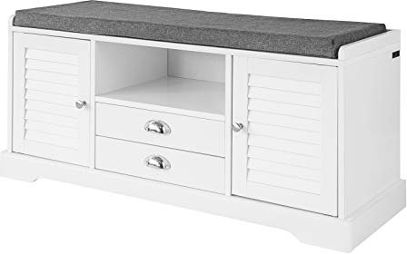 SoBuy FSR71-W Sitzbank mit Stauraum Schuhbank mit Sitzfläche, 2 Türen, 1 Ablage und 2 Schubladen Sitzkommode Weiß BHT ca.: 105x49x37cm