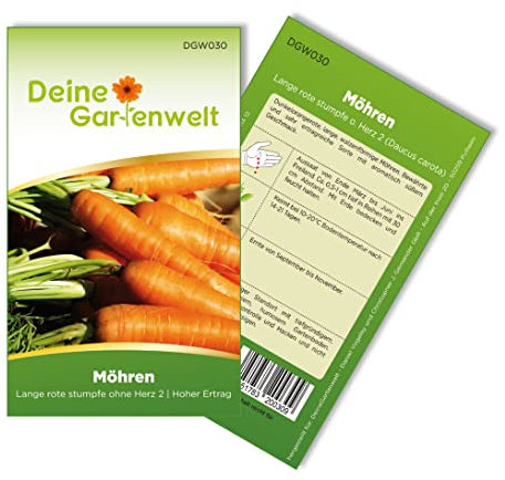 Möhren lange rote Stumpfe ohne Herz 2 Samen - Daucus carota - Möhrensamen - Gemüsesamen - Saatgut für 800 Pflanzen