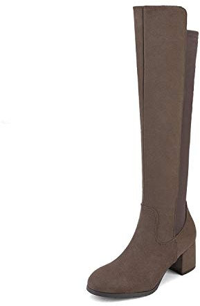DREAM PAIRS Klassische Kniehohe Damenstiefel mit spitzer Zehenpartie, seitlichem Reißverschluss und Blockabsatz.,Size 38,Khaki,Jennifer-3