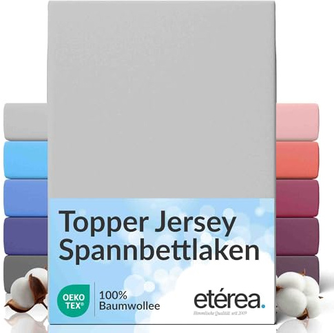 etérea Jersey Topper Spannbettlaken 140x200-160x200 cm Silber für 5-10 cm Steghöhe 100% Baumwolle - Oekotex Spannbetttuch Matratzen Bett Bezug - Bettlaken 140x200cm - 160x200cm Hellgrau