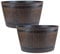 Homestead Brown Half Barrel Cask Planter - Large, Set of 2 Pots - 22cm (H) x 40cm (Dia) - Suitable for Indoor or Outdoor Use.