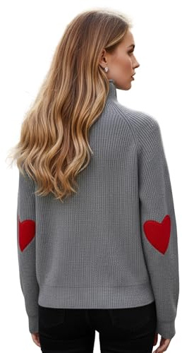 CHICWISH Damen Bequem Casual Langarm Herzform Patched Grau/Weiß/Marineblau Strickpullover Pullover