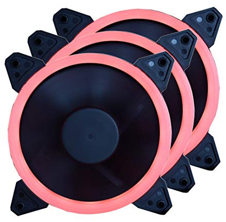 iONZ Halo PC Gaming Red Cooling Fan 120mm LED, Hydro Bearing, 9 Blade Fan. 3 pin fan connector and 4 pin Molex Connector. 3 bulk pack