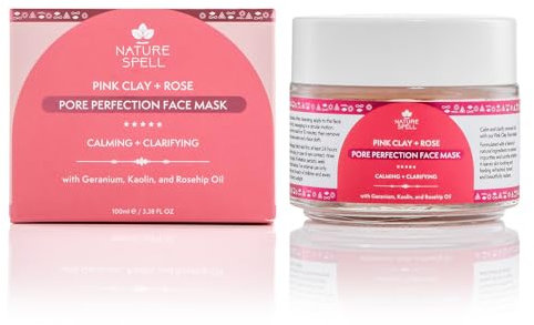 Nature Spell Pink Clay & Rose Pore Perfection Face Mask, Clarifies & Tightens Pores whilst Hydrating Tired Skin, Suitable for Vegans, 100ml