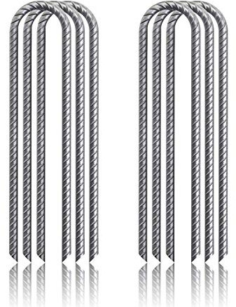 G&B Ground Rebar Stakes Garden Staples Tent Nails Galvanized Steel U Pegs Gardening Anchors, Heavy Duty Landscape Pins for Camping Tents Trampoline Canopies Sheds Ports Swing Sets (12)