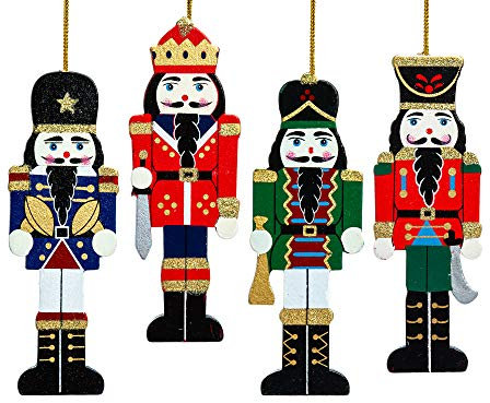 SIKORA BS699 Nussknacker Christbaumschmuck Holz Figur Weihnachtsbaum Anhänger 4er Set