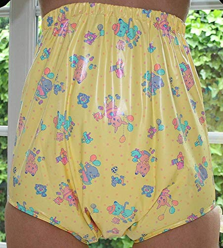 Top PVC Adult Baby Inkontinenz Windelhose Gummihose gelb kindermotiv (XL)