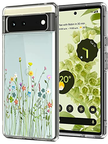 Unov Hülle Kompatibel mit Pixel 6 Hülle klar Transparent Schlanke Schutzhülle Weich TPU Stoßstange Geprägtes das Muster Stoßdämpfung 6.4 Zoll (Blumen Blumenstrauß)