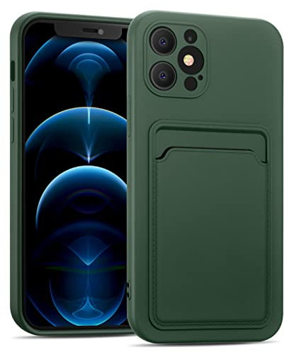 Verco Handyhülle für iPhone 12 Pro Max Case Silikon, Handy Cover mit Kartenfach Dünne Schutzhülle für iPhone 12 Pro Max Hülle - Grün