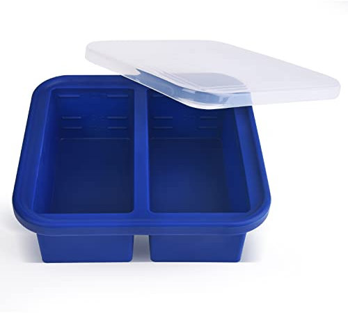 Kinggrand Kitchen 2-Cup Silicone Freezer Tray with Lid - 1 Pack - Make 2 Perfect 2-Cup Portions - Easy Release Molds for Food Storage & Freeze Soup, Broth, Stew or Sauce
