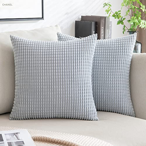 MIULEE 2er Set Kissenbezüge Kordsamt Dekokissen Kissenbezug Sofakissen Dekorativ Couchkissen Kissenhülle Bezug Weich für Wohnzimmer Schlafzimmer 45x45 cm Grau Blau