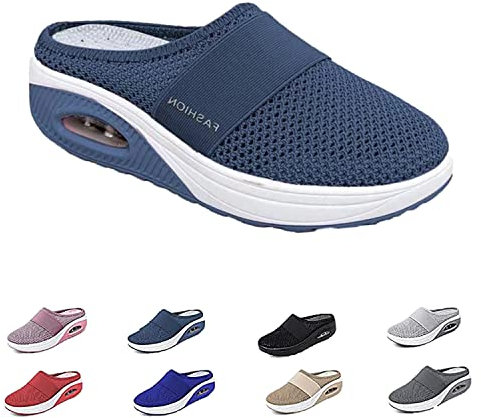 Orthopädische Schuhe Damen Air Cushion Slip On Walking Orthopedic Diabetic Walking Shoes Freizeit Mesh Atmungsaktiv Sandals (Dunkelblau, Erwachsene, Damen, 40, Numerisch, EU Schuhgrößensystem, M)