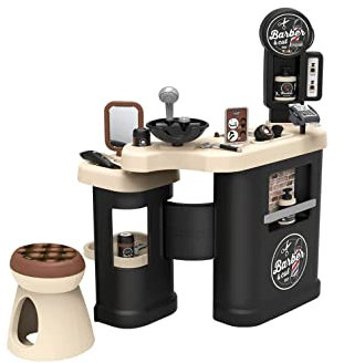 Smoby- Barber Shop, Su Primera Barbería de Juguete, Imitando Las de Verdad, 3 Áreas de Juego: Barbería, Zona de Lavado y Zona de Pago, Incluye 19 Accesorios Muy Realistas, Adecuado a Partir de 3 Años