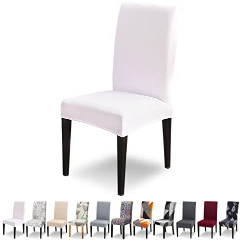 Lydevo Stuhlhussen 6er Set Stretch Moderne Stuhlhussen für Esszimmerstühle Stuhlhussen für Schwingstühle Universal Waschbarer Abnehmbarer Stuhlbezug für Esszimmer Hotel Bankett Küche,Weiß