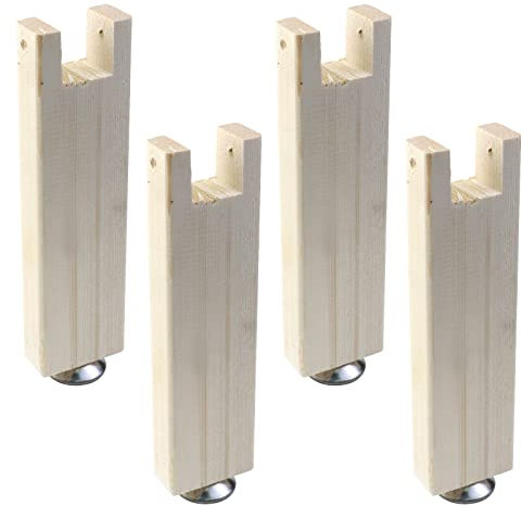 Mewutal 4 Stück Holz-Bettrahmen-Stützbeine, Bettteil-Ersatz, Bettstützhalterung für Schlafzimmer, mit Befestigungsschrauben und verstellbarem Sockel (185 mm, verstellbar 0–2 cm)