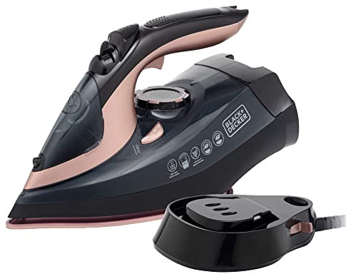 BLACK + DECKER BXIR22006GB Linen Care Steam Iron with Cordless option, 2600W, Black and Rose Gold