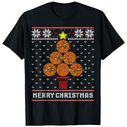 Basketball Bälle Tree Merry Christmas Ugly Sweater T-Shirt