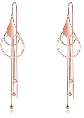 VONALA Threader Earrings 925 Sterling Silver Circle Drop18k Rose Gold Dangly Earrings Pull Through Earrings Jewellry Gifts for Women Girls