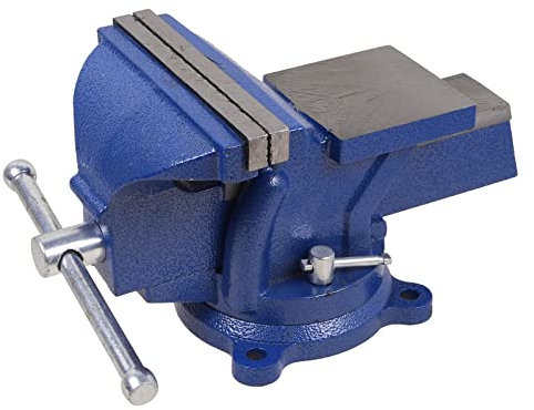 160 mm Schraubstock für Werkbank, Schraubstock,Tischschraubstock mit Schutzbacken, Drehbar, Hochwertige Stahlbacken, Gusseisen Schraubstock mit Amboss für Werkbank Gusseisen(Blau)