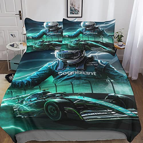 CIFEAR Bettwäsche Bettbezug-Set F1-Rennen 3D F1-Fahrer Serie Print Mit Reißverschluss,F1-Rennen Motiv Bettbezüge Set Microfaser Double(200x200cm)