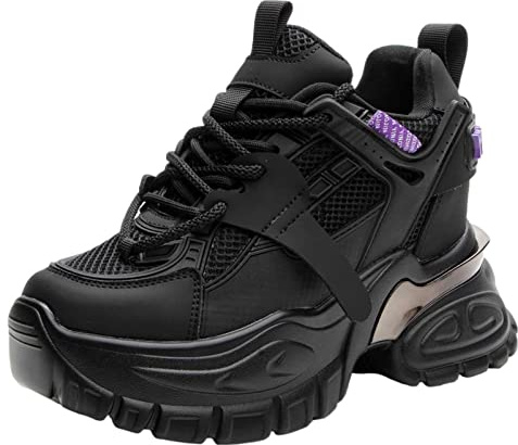 ANUFER Damen Hohe Plattform Chunky Trainer Schuhe Echtes Leder Keilabsatz Turnschuhe