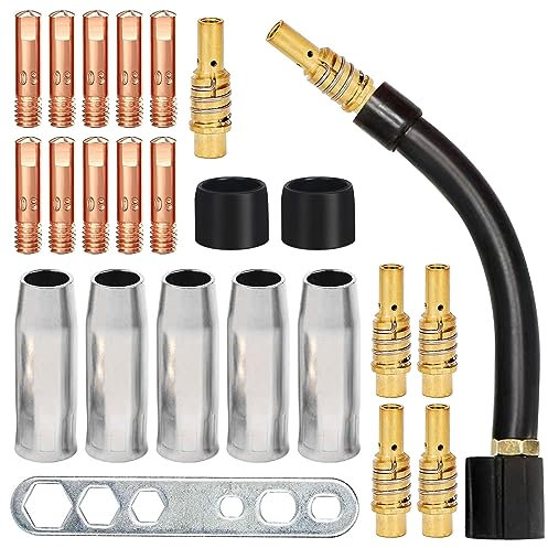 Vegena 24 Stück Verschleißteile Set, Mig Mag Verschleißteile, Mig Mag Schweißgerät Zubehör Set, Kontaktspitze Des Schweißbrenners Zubehör Mb15 Ak Schutzgasschweißgerät Set Für 15Ak Schweißbrenner