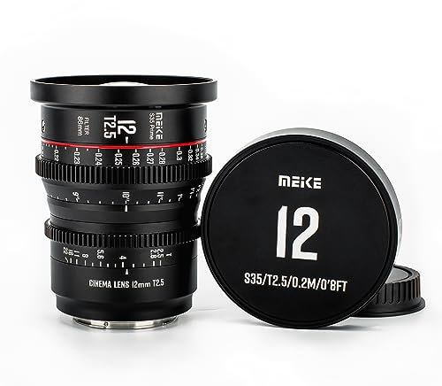 MEKE Objectif cinéma T2.5 Super 35 Prime 12 mm pour caméra Cine à monture EF compatible avec C200 C300 II, RED Komodo, BMPCC 6K, Z CAM E2-S6 BMPCC6K Pro