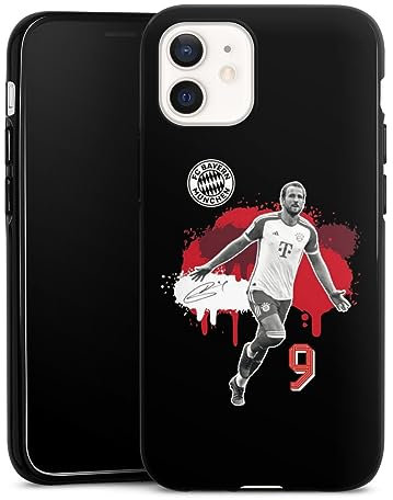 Silikon Hülle kompatibel mit Apple iPhone 12 Case schwarz Handyhülle FC Bayern München Harry Kane Offizielles Lizenzprodukt