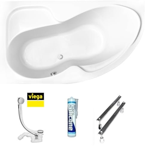 ECOLAM Vasca da bagno angolare in acrilico WELA + scarico piedini in silicone (160 x 100 cm sinistra senza rivestimento)