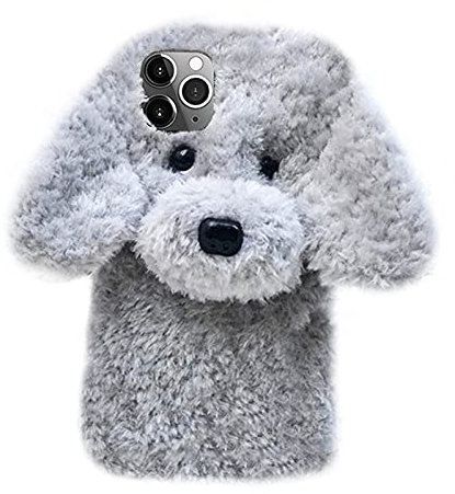 UnnFiko Winter Weiche Warme Plüsch Hülle Kompatibel mit iPhone 15 Pro, Niedliche Katze Fuzzy Tier Flauschiges Fell Handgemachte Hülle Hüllen für Mädchen Frauen (Teddy Grey, iPhone 15 Pro)