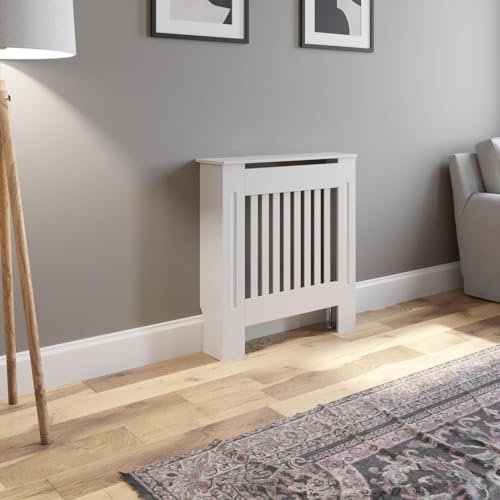 DuraTherm® Radiator Cover White Painted Modern Vertical Slat Shelves MDF Cabinet Shelf for Radiators, Living Rooms, Bedrooms, Small (W: 78cm / H: 81.5cm / D: 19cm)