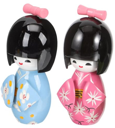 MUCKLILY 2stücke Japanische Kimono Puppen Figuren Handgefertigte Holzdeko Für Wohnzimmer Schlafzimmer Und Traditionelles Japanisches Kunsthandwerk Tischornament