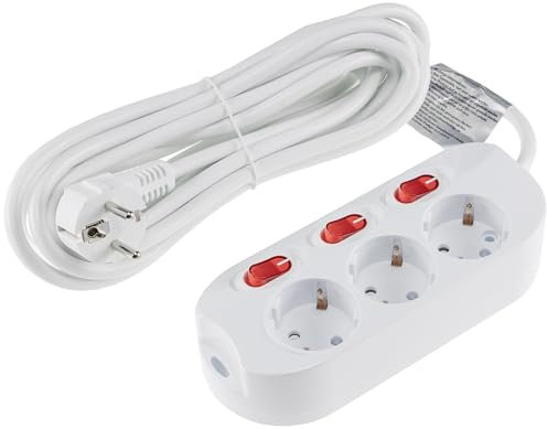 ChiliTec Steckdosenleiste 3-Fach Tischsteckdose mit Einzelschaltung mit 5m Kabel Schalter für Jede Steckdose mit erhöhtem Berührungsschutz Weiß