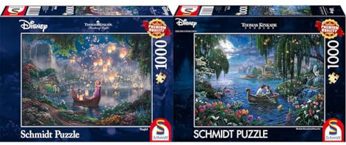 Schmidt Spiele 59480 Thomas Kinkade, Disney, Rapunzel, 1000 Teile Puzzle, Single & 57370 Thomas Kinkade, Disney, The Little Mermaid and Prince Eric, 1000 Teile Puzzle