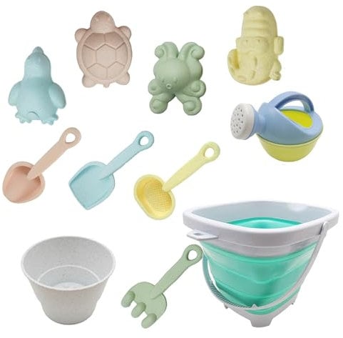 CHETOGIN Strandspielzeug Set für Kinder, Sandspielzeug Enthält mit Faltbarer Eimer Schaufel und Sandharke Spielzeug für Strand 11 Pcs Sandkasten Strand Spielzeug (Blue)