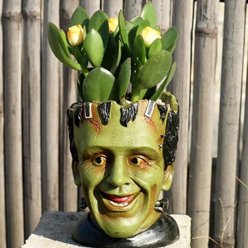 Horrorfilm-Horrorfilm-Vase, Dekoration, Spaß für Zimmerpflanzen, gruseliger Kopf, Pflanztöpfe, Kunstharz für Garten, Halloween, Heimdekoration (Frankenstein)