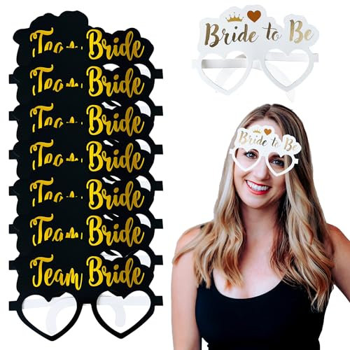 Blue Planet Fancy Dress 17 Pack Hen Party Glasses (16x Team Bride, 1x Bride to Be) Black and Gold Glasses Hen do Accessories Hen Night Photo Props Bride Bachelorette Decorations