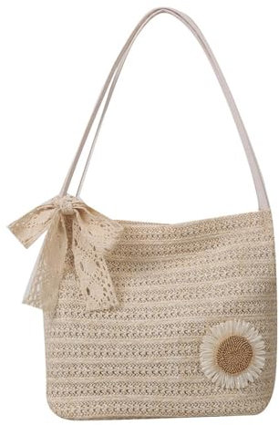 YingStar Straw Bag for Women Ladies, Straw Handbags Summer Beach Bag Holiday with Buckle, Small straw Tote Shoulder Bags Festival Vacation Woven Boho Women Hand Bags for Travel School Work Shopping